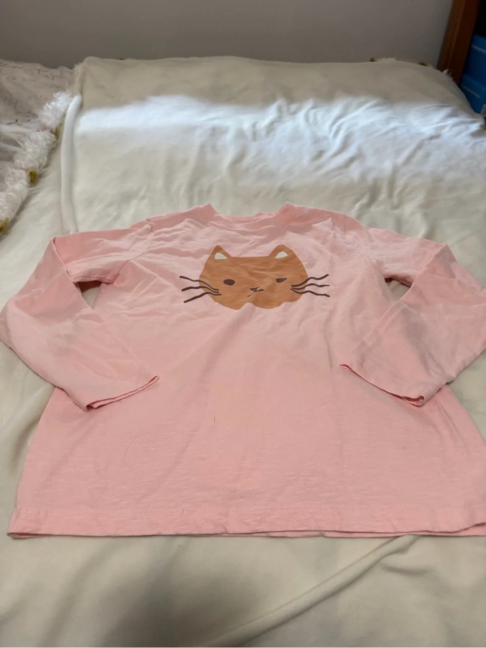Hanna Andersson Light Pink Long-Sleeve Tee with Cat Face Girls 10